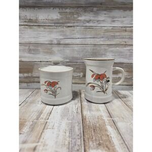 Royal Prestige Genuine Stoneware Cream and Sugar Set Floral Japan White Orange